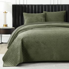 Pure Polyester Flannel Three-piece Bed Cover Set (Option: Army Green-Queen)