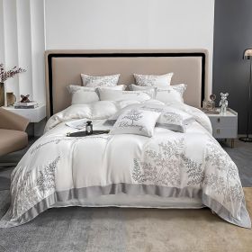 High-end Embroidered Lyocell Fiber Bed Sheet Four-piece Set (Option: Moonlight White-200x230cm)