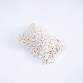 Hand-woven Tassel Pillow (Option: White-24X15CM)