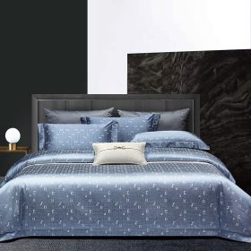 Light Luxury High-end Jacquard Long-staple Cotton Four-piece Set (Option: Royalcover Blue-200cm)