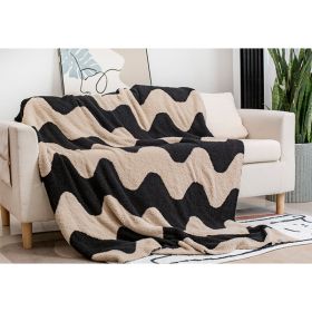 Nordic Style Half Velvet Knitted Sofa Blanket (Option: Black Plus Khaki-130x180CM)