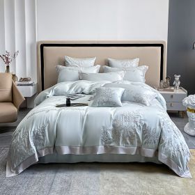 High-end Embroidered Lyocell Fiber Bed Sheet Four-piece Set (Option: Mint Green-200x230cm)