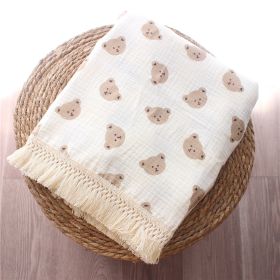 Children's Cotton Bear Tassel Baby Stroller Cover Blanket Summer Air Conditioning Duvet Baby (Option: Bear Head-80x 65cm)