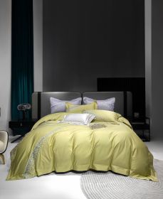 120 Long-staple Cotton Four-piece Set High-grade Simple Embroidery Light Luxury Quilt Cover Bed Sheet Bedding (Option: Jump Yellow-200cm Bed Sheet 220x240)